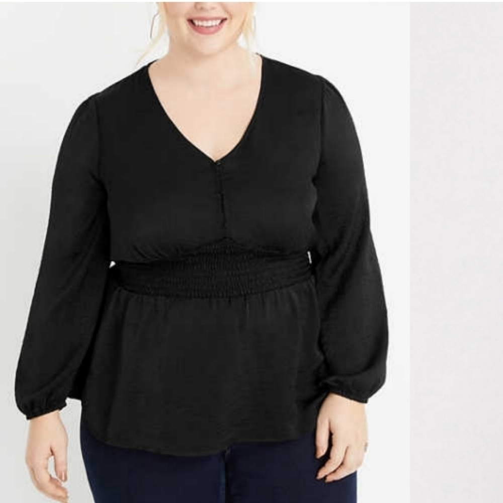 NWT Maurices Smocked Waist Top in Black
